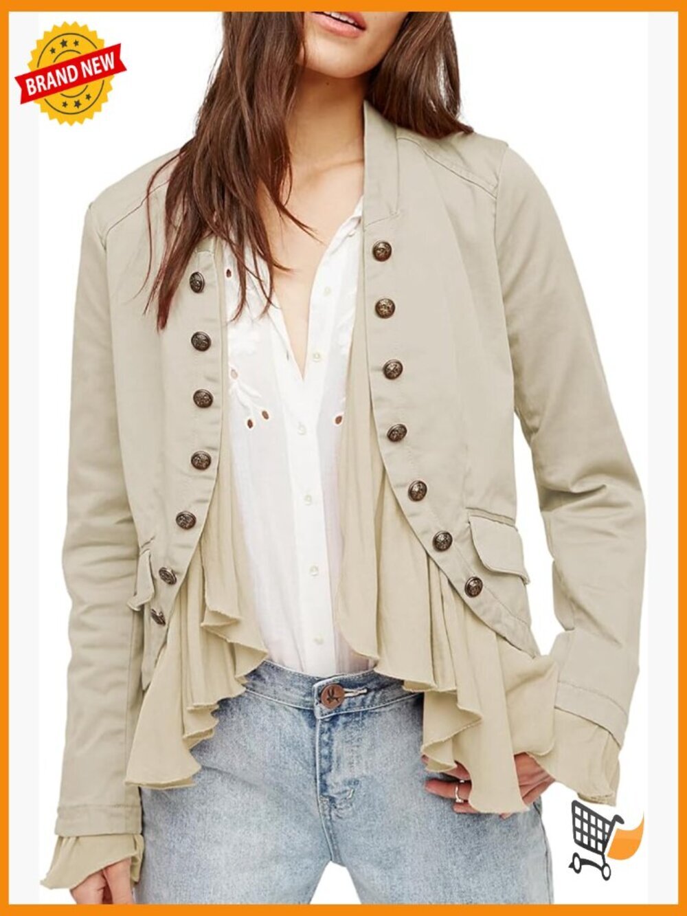 Women's Ruffled Steampunk Blazer Button Up Long Sleeve Open Front Jacket